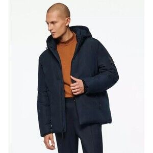 $175 ANDREW MARC NEW YORK Men's Sz Medium Blue Spalding Down Hooded Jacket Coat